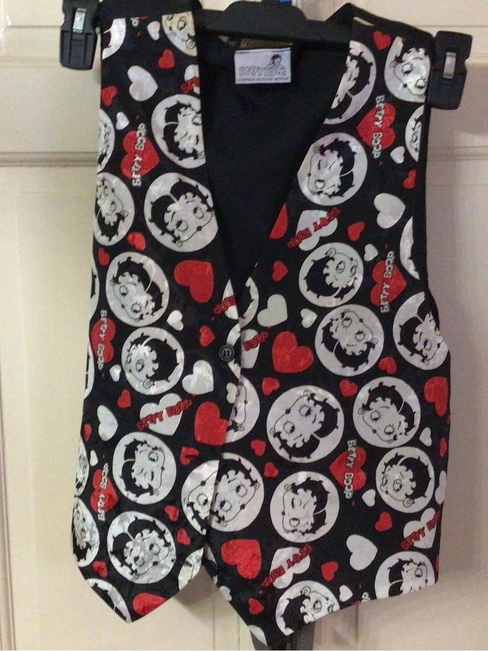 Betty Boop Black Vest Dress with Red and White Heart Print